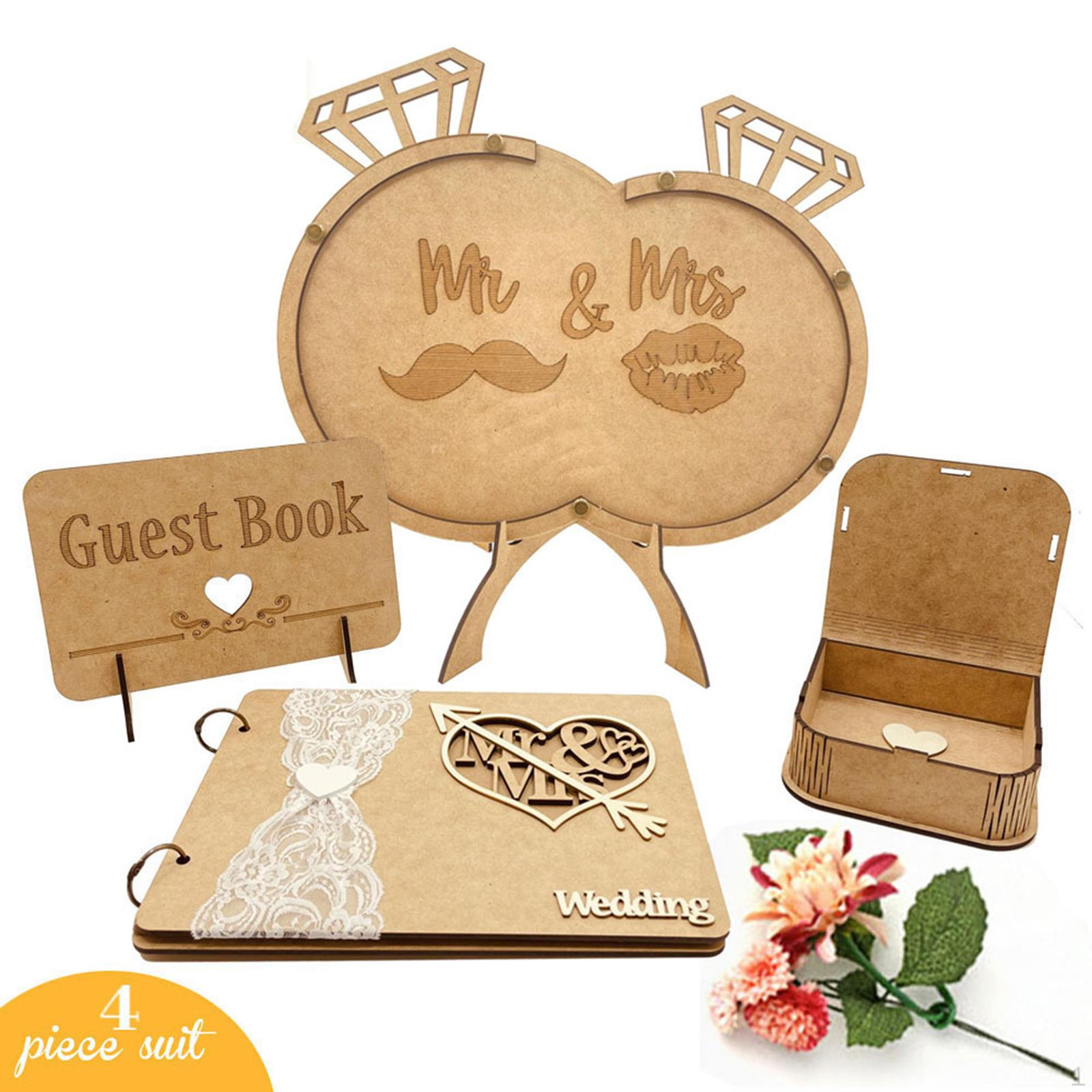 

Rustic Wedding Guest Box Wooden 3 Decorations Baby Shower Anniversary Reception diamond rings