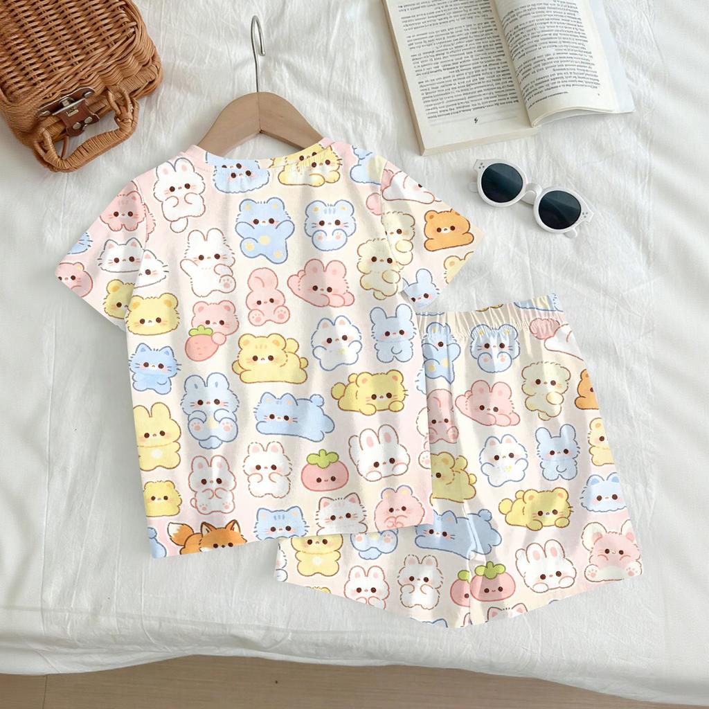 Kids Casual Short Sleeve Top and Shorts Set Animal Print Lightweight Summer Outfit Soft Fabric Comfortable Fit