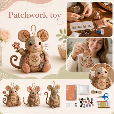 Patchwork Mouse DIY Sewing Kit Handmade Fabric Craft Kit for Decorative Soft Toy Making with Detailed Instructions and Materials Included