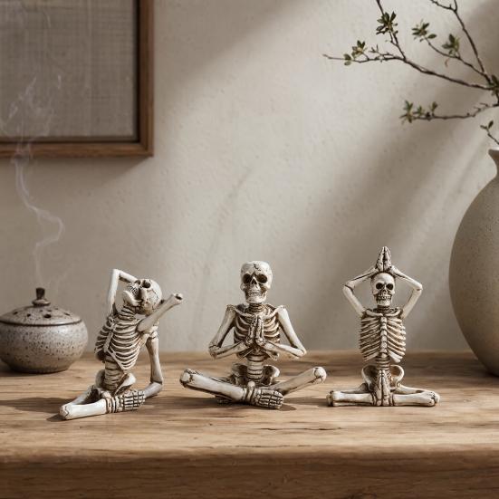 Baizihuahu Halloween Yoga Skeleton Statue, Funny Dead Figure for Party Decor, Resin Gothic Skull Ornament Haunted House, Garden Gift