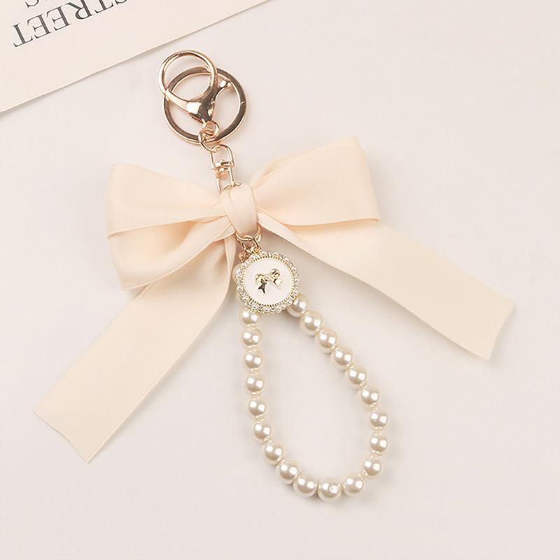 Large Bow Key Ring Pearl Keychain Car Pendant Creative Colorful Ribbon Fabric Knot Key Chain Accessories