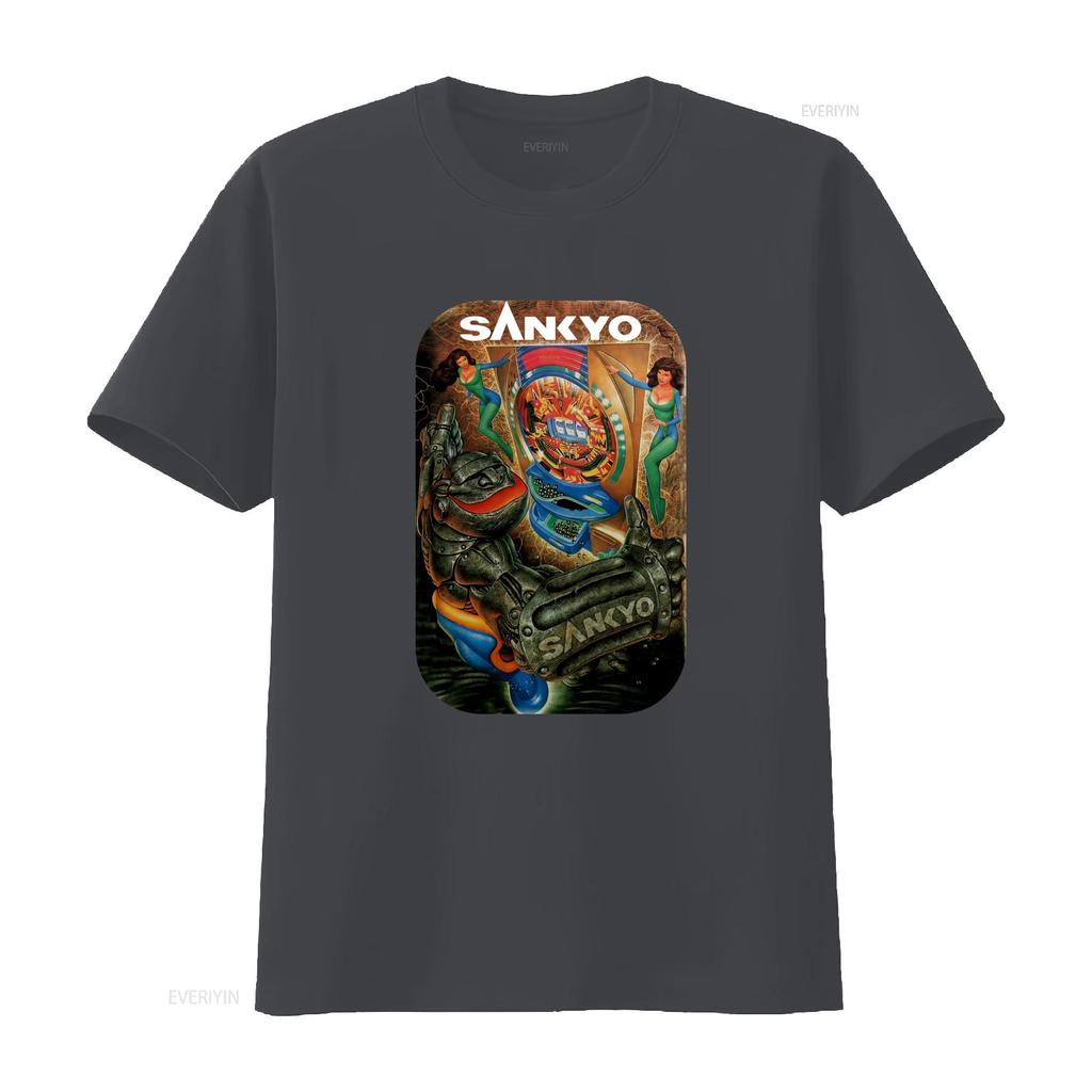 Retro Sankyo Pachinko Arcade T Shirt Vintage Style Large Size Unique Gaming Design Vintage Washed Streetwear Versatile Soft