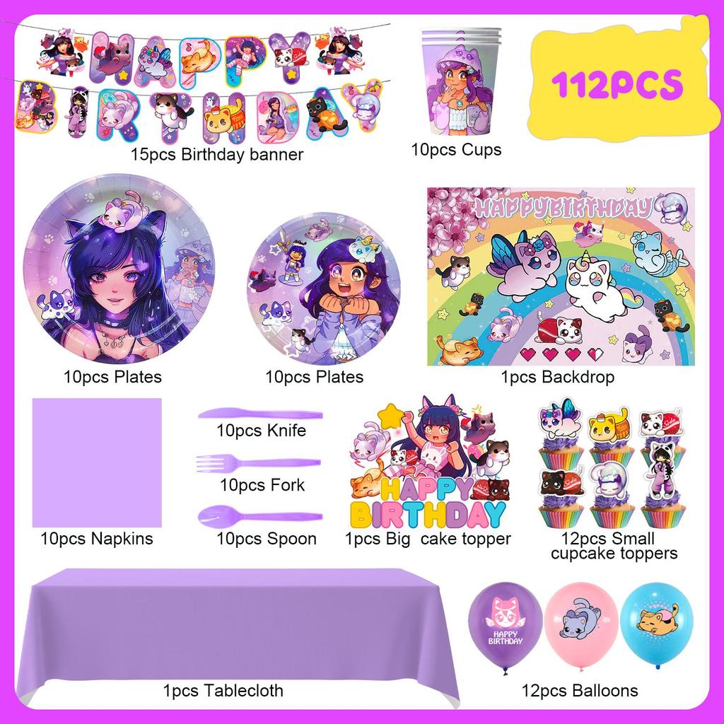 Set Baloane Aphmau Set Decoratiuni Petrecere Aphmau Decoratiuni Petrecere de Ziua de Nastere Vesela Baloane Banner etc