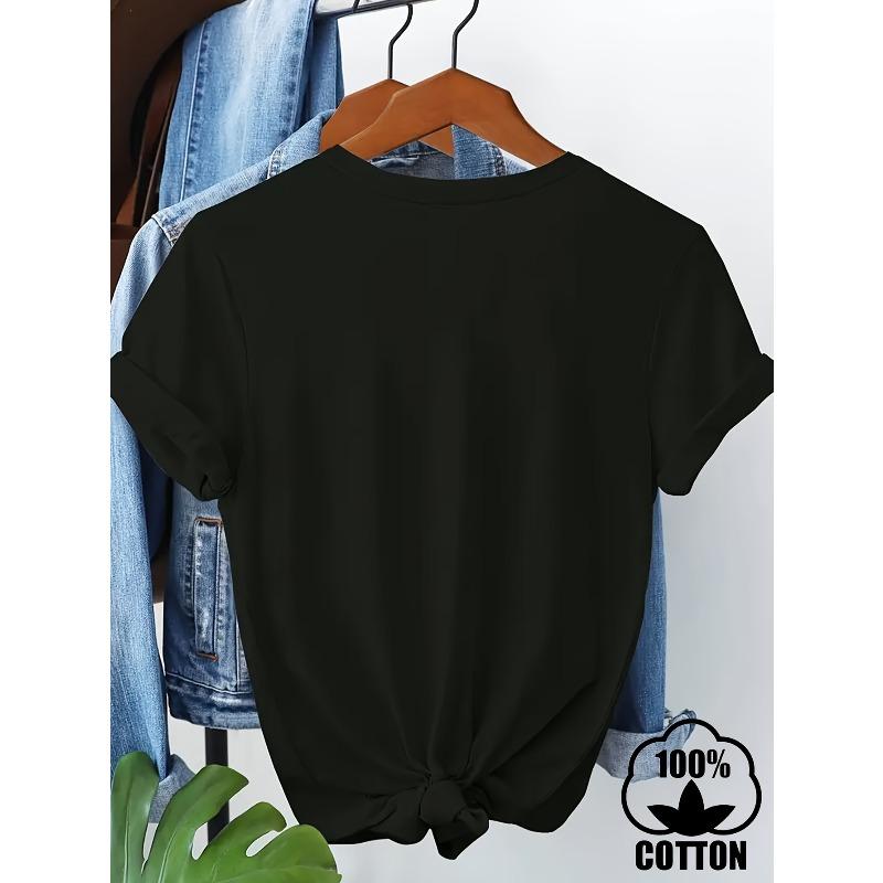 Women's Artistic Print T-Shirt Round Neck Short Sleeve Joyful Face Chest Detail Soft Fabric Regular Fit All-Season Casual Tee