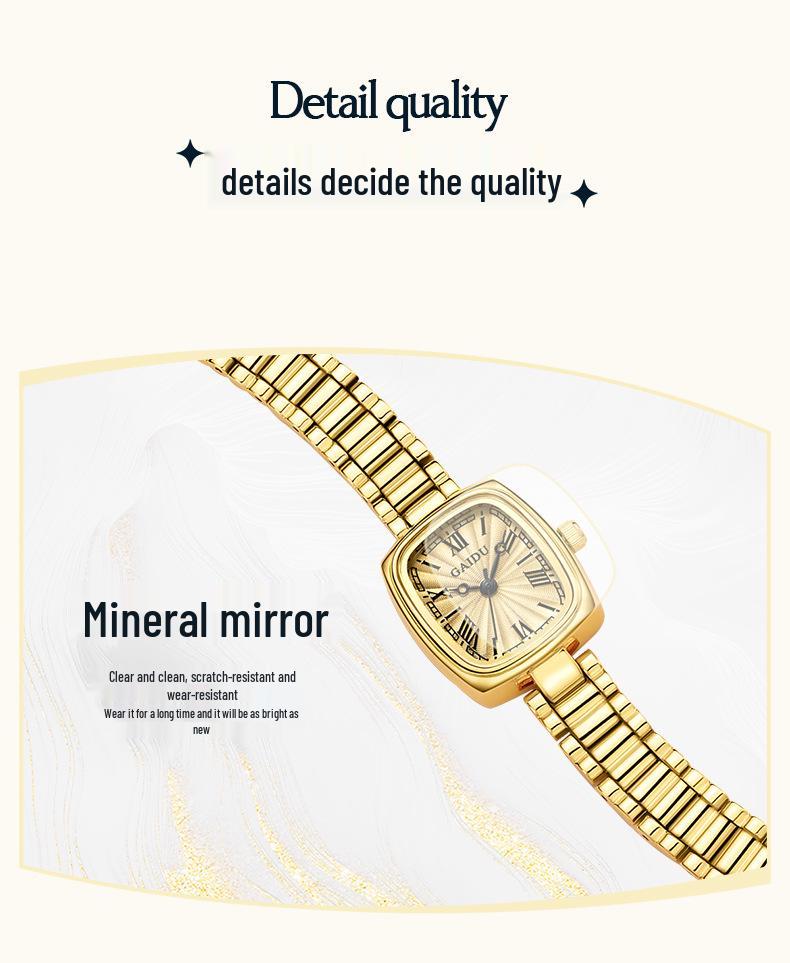 Light Luxury Gold Women's Waterproof Quartz Watch - High-Value, Fashionable Small Square Design