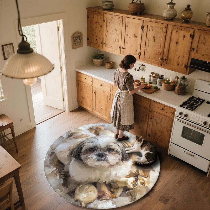 Cute Shih Tzu Pattern Round rug,Carpet Rug for Living Room Bedroom Playroom ,Non-slip Floor Mat,Holiday Gifts and Birthday Gifts.