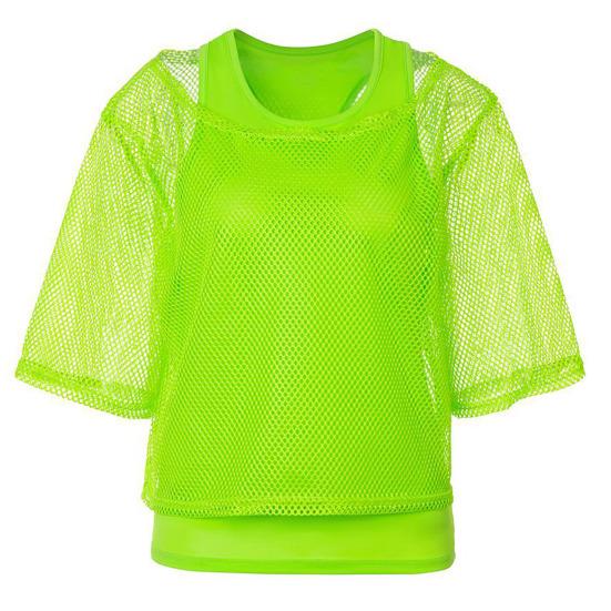 2Pcs/Set Women Mesh Top Vest Set Bright Color O-Neck Short Sleeve Mesh Cropped Tops Racerback Pullover Vest Set