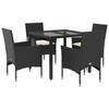 VidaXL Garden Dining Set and Cushions 5 Pcs Black Rattan Glass 3278538