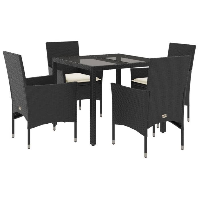VidaXL Garden Dining Set and Cushions 5 Pcs Black Rattan Glass 3278538