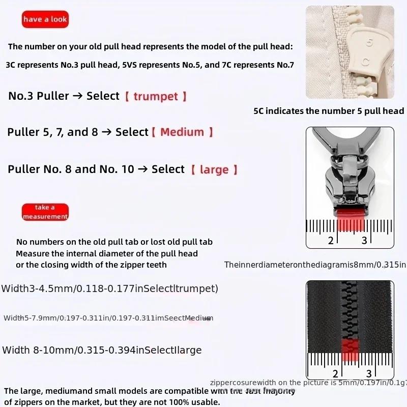 Universal Zipper Repair Kit Quick Instant Detachable Zipper Head Replacement Zipper Slider Pull for Jacket Bags Coat Free Sewing