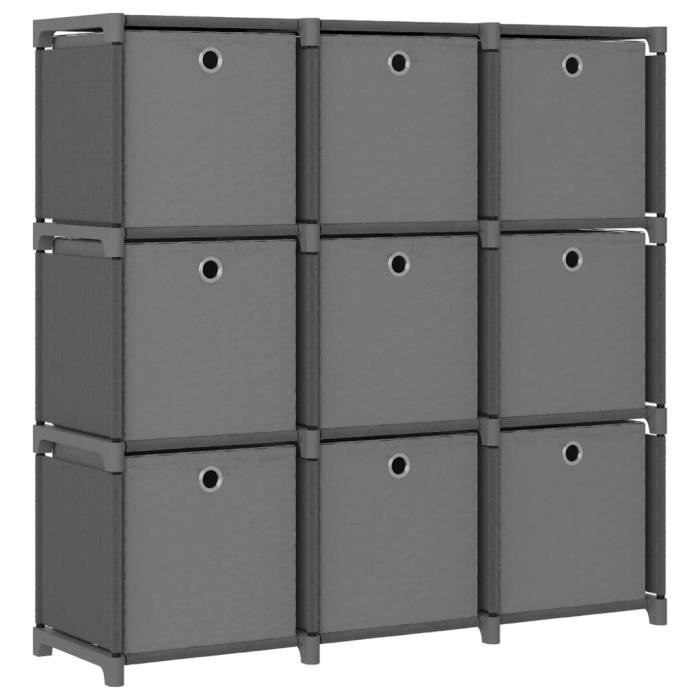 VidaXL Étagère à 9 cubes avec boîtes Gris 103x30x107,5 cm Tissu