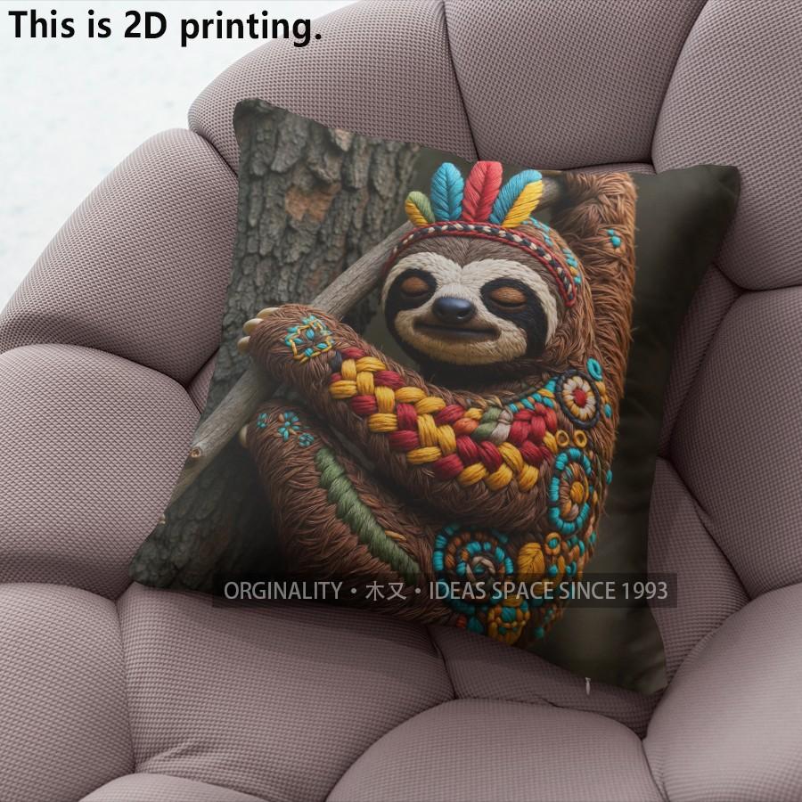 Bohemian Sloth Print Pillow Covers Pattern Cushion Cover Suitable for Sofa Bedroom Car Pillow Cover