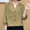 Elegante Top de Color Liso de Manga Media Holgado Adelgazante de Verano para Mujer