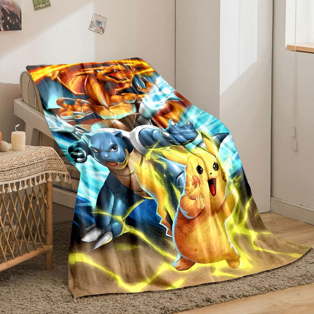 Three dynamic creatures with fire, water, and lightning-themed attacks. for all seasons blanket lunch break throw gift