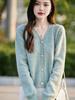 Women's Slim-Fit Wool V-Neck Knit Cardigan Sweater with Long Sleeves - Autumn/Winter Style