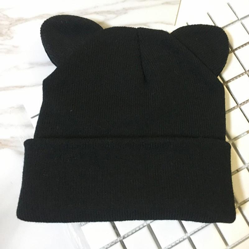 Hanyu Winter Women Cute Cat Ears Knitted Hat Ladies Casual Warm Beanie Wool Cap