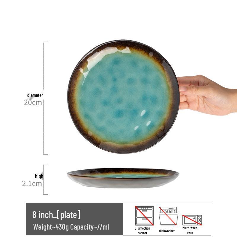 

Japanese Style Retro Ice Crackle Glaze Ceramic Plate - Round Shallow Dinnerware for Desserts & More