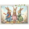 BAGAIL Metal Wall Art Set of 3 Floral Rabbit Paintings Framed Decor