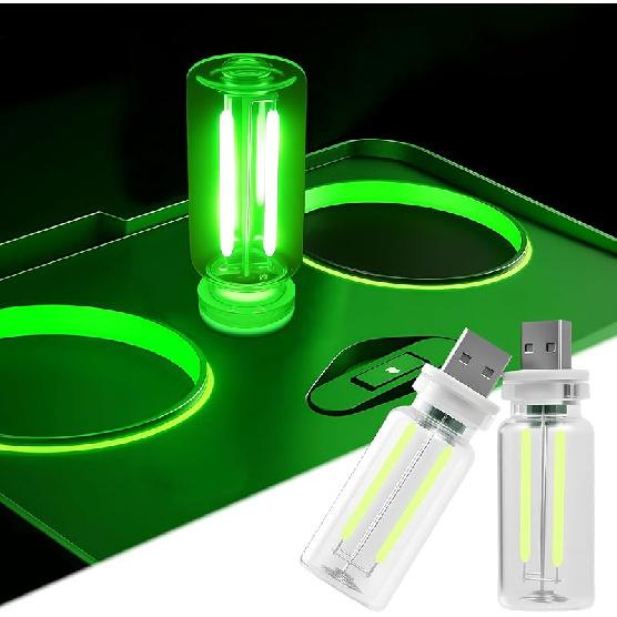 LYCARESUN 2 PCS Car USB Night Light Bulb, Touch Dimmable Car Interior Ambient Lights, Portable Mini USB Retro Glass Bottle Lamp Decorations for