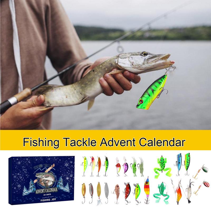Christmas Fishing Advent Calendar 24 Days Fish Tackle Lures Set Countdown Calendar for Fishing Lovers Father's Day