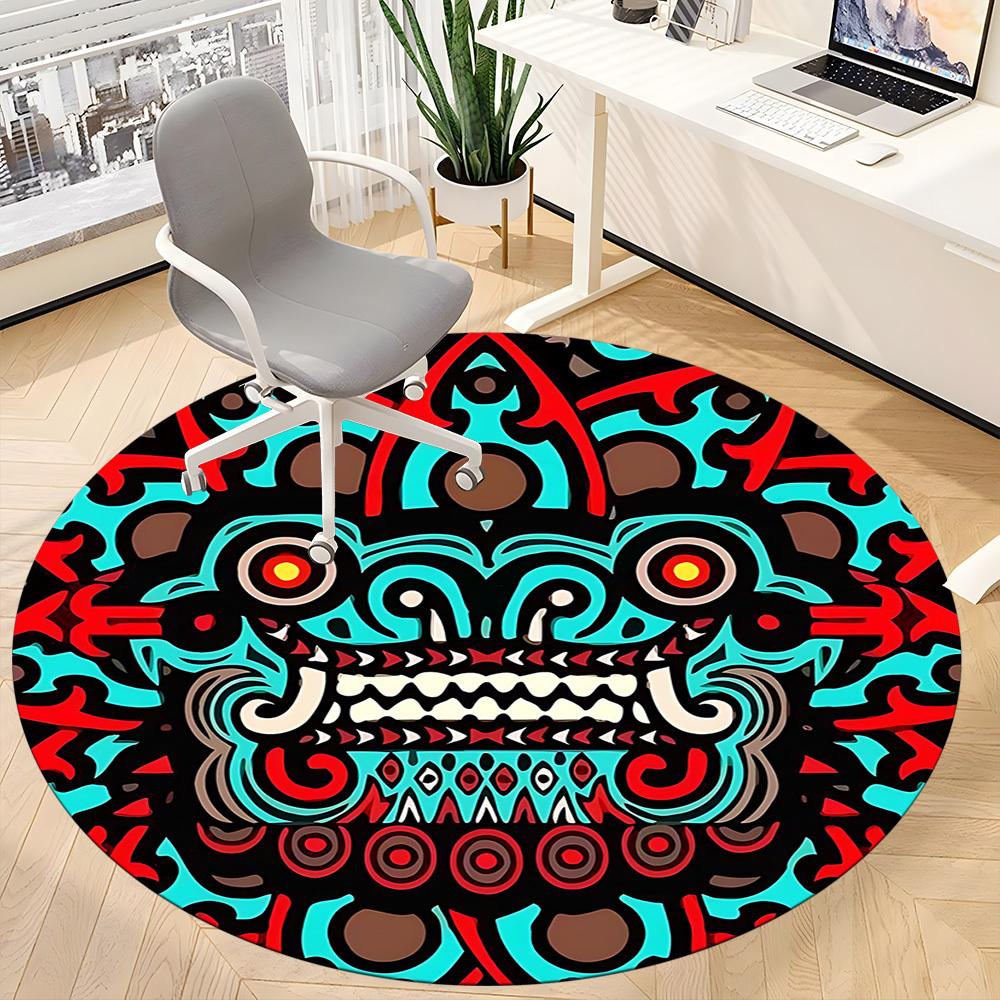 1pc Tribal Mask Office Round Area Rug, Under Office Chairs Bedroom Living Room Home Decor, Room Deco