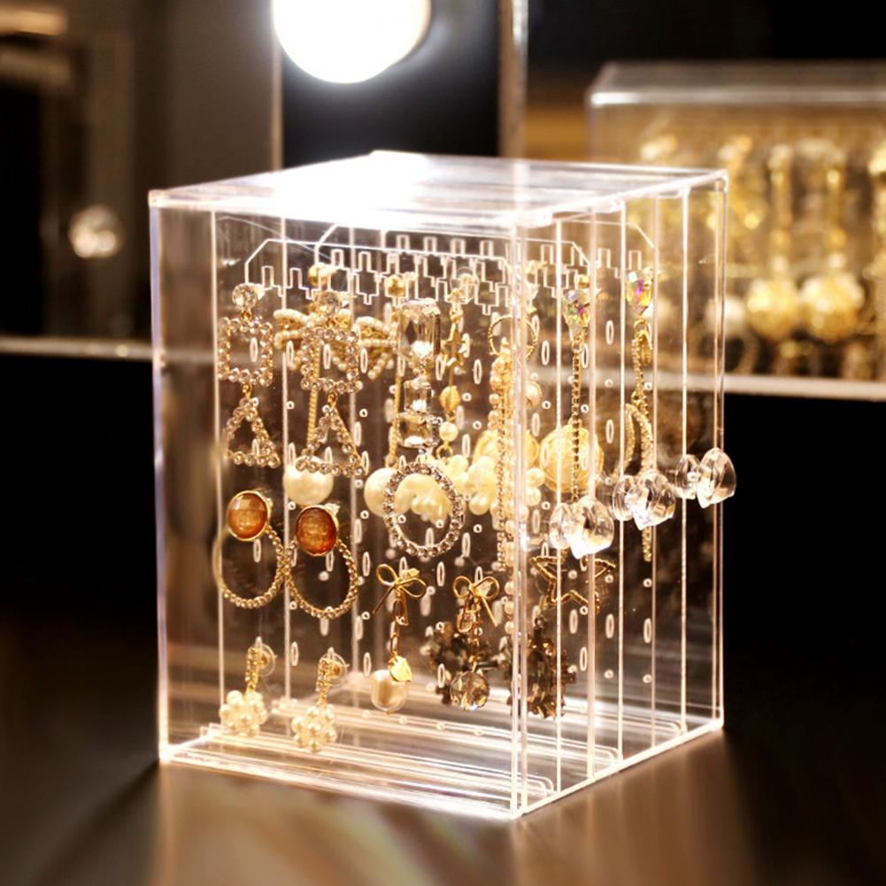 Jewelry Storage Rack Transparent Large Capacity Dustproof Vertical Earrings Display Stand Jewelry Storage Clear Drawer Box Case