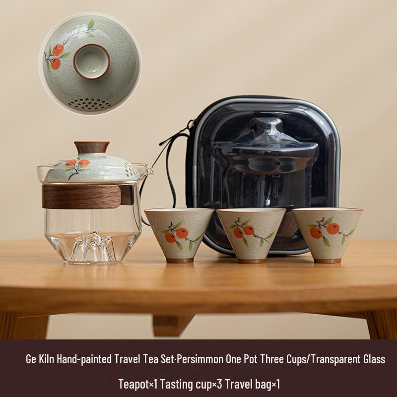 Portable Hand-Painted Travel Tea Set with One Pot and Four Cups – Perfect Business Gift