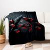 Black Playing Card with Red Dice and Feather DecorBlanket Flannel Throw Blanket for Sofa, Bed, Travel, Camping, Office