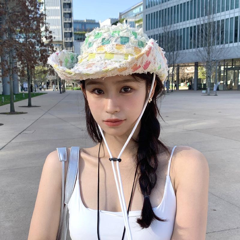 American Colorful Breasted Women's Summer Versatile Big Hat Showing Face Small Hiking Hat Big Face Slim Hat Trendy Fisherman's Hat