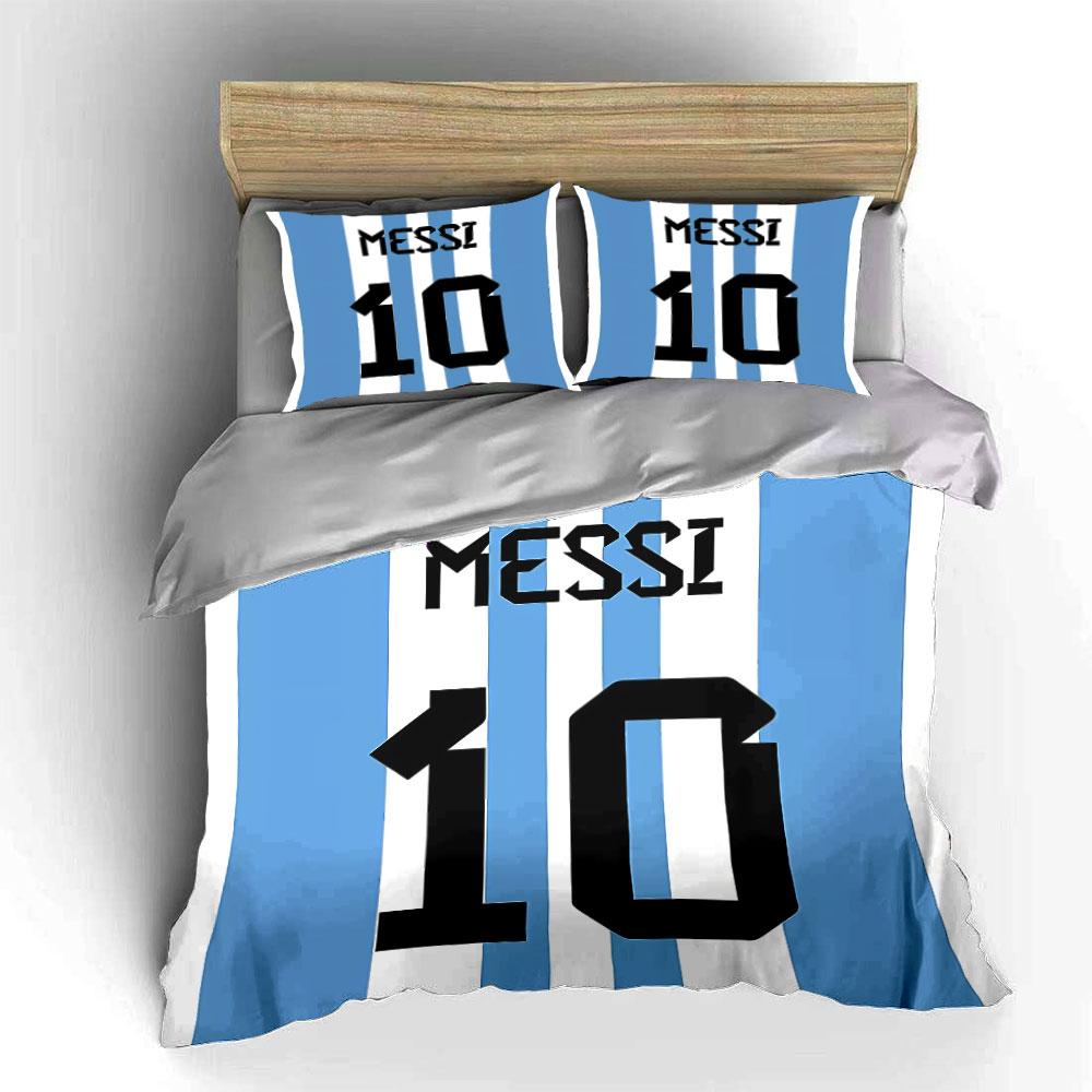 Blue White Stripes Messi 10 Bedding Duvet Cover Set Duvet Cover Pillowcases (1*Duvet Cover 2*Pillowcases, without duvet insert)