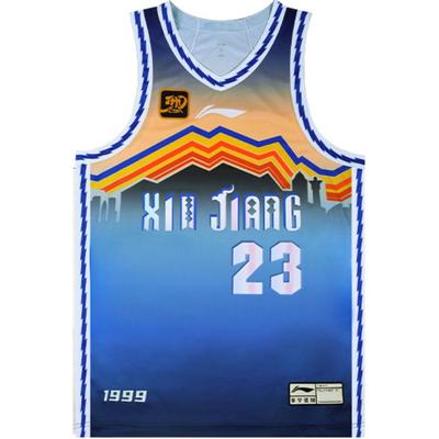 Li Ning CBA Series 24-25 Season Xinjiang Guanghui Fan Edition Breathable Comfortable Basketball Jersey Shalamu 23 Men Jersey Dream-Blue AAYU859-1