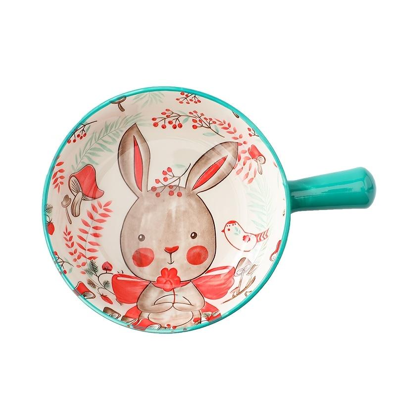A Set of 4 Japanese Cartoon Underglaze Colored Ceramic Handle Bowls, Microwave Baked Rice Bowls, Baked Bowls, Noodle Bowls, Rice Bowls with Handles