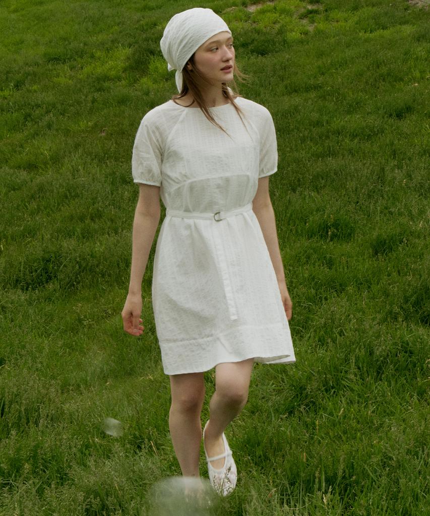ITOV SEOUL Boatneck Cotton A-Line Dress White