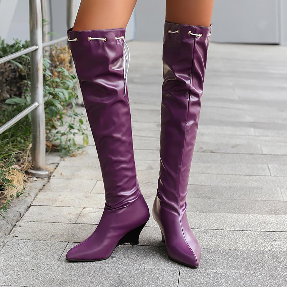 Różowo-brązowe damskie kozaki za kolano dziwne wysokie obcasy duży rozmiar 48