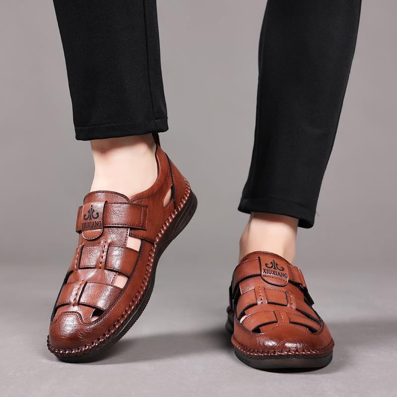 39-48 Sandali da Uomo Scarpe Pelle Vera Antiscivolo Traspiranti Cavi Scarpe da Spiaggia Sportive Outdoor Sandali Casual