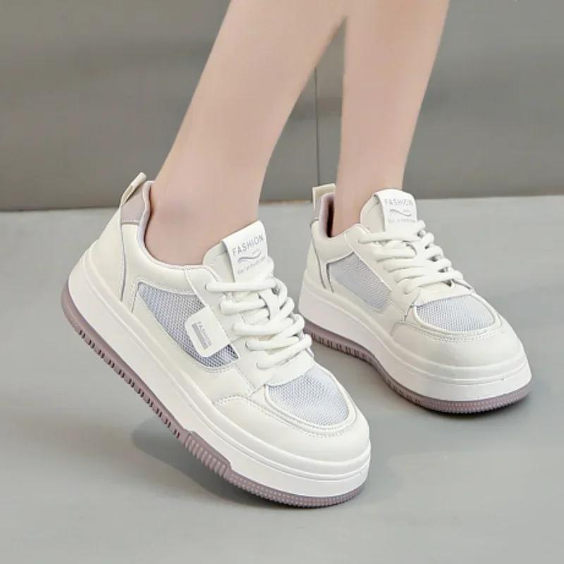 2024new Women's Sports Shoes Fashion Mesh Breathable Autumn Ins Style Thick-soled White Shoes Casual Lace-up Student Shoes 35-40