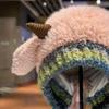 Korean Style Cute Lamb-Print Warm Hat for Women Fall Winter  Protection Fleece-Lined Knit Ear-Covering Hat Outdoor Beanie