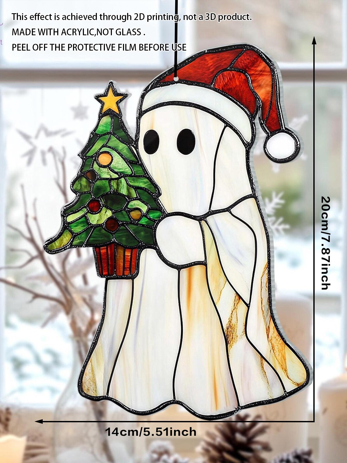 

Acrylic Christmas Ghost Sun Catcher, Santa Hat&Christmas Tree Hanging Ornament, Window Decor Pendant for Home Festive Party Gift