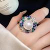 Golden Pearl Light-Gathering Gold-Plated Zircon Jewelry Set: Pearl Ring, Earrings, Necklace – Vintage Light Luxury Collection.