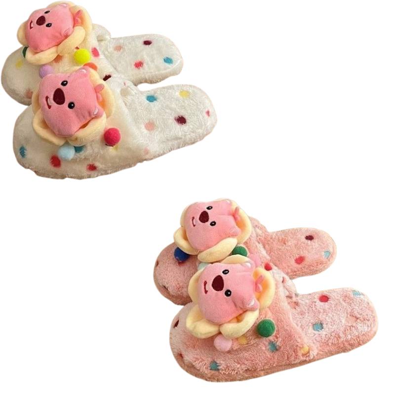 Loopy Pororo Cotton Slippers Winter Warm Indoor Living Room Plush Cartoon Shoes