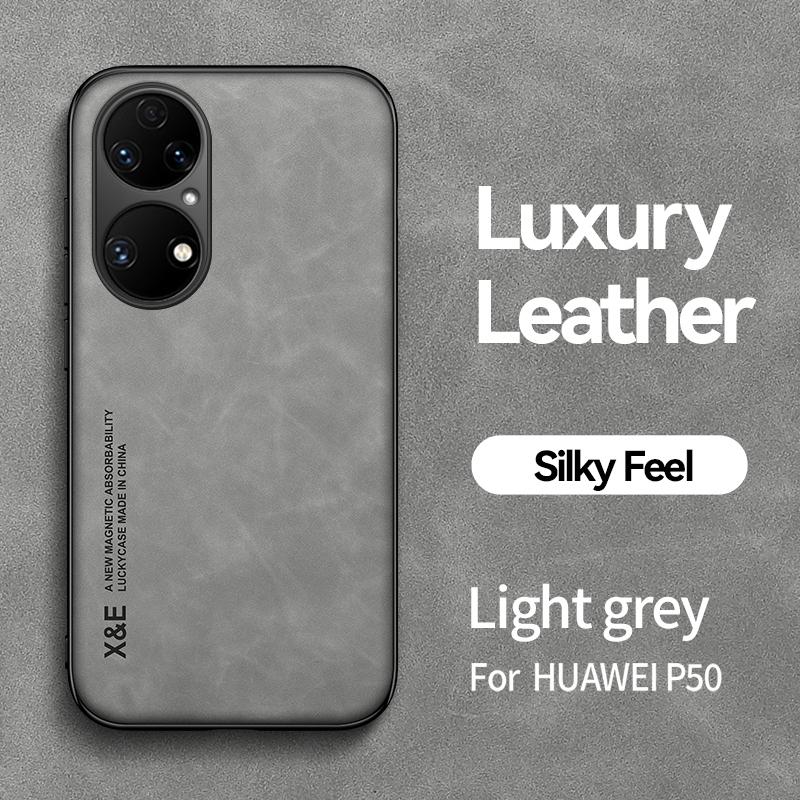 For Huawei P50 Pro Case Luxury Leather TPU Soft Frame Phone Case For Huawei P 50 P50Pro Car Magnetic Holder Protect Back Cover