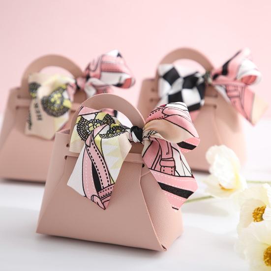 Beautiful Bowknot Decor Candy Bag Handmade Festive Touch Faux Leather Gift Box for Wedding