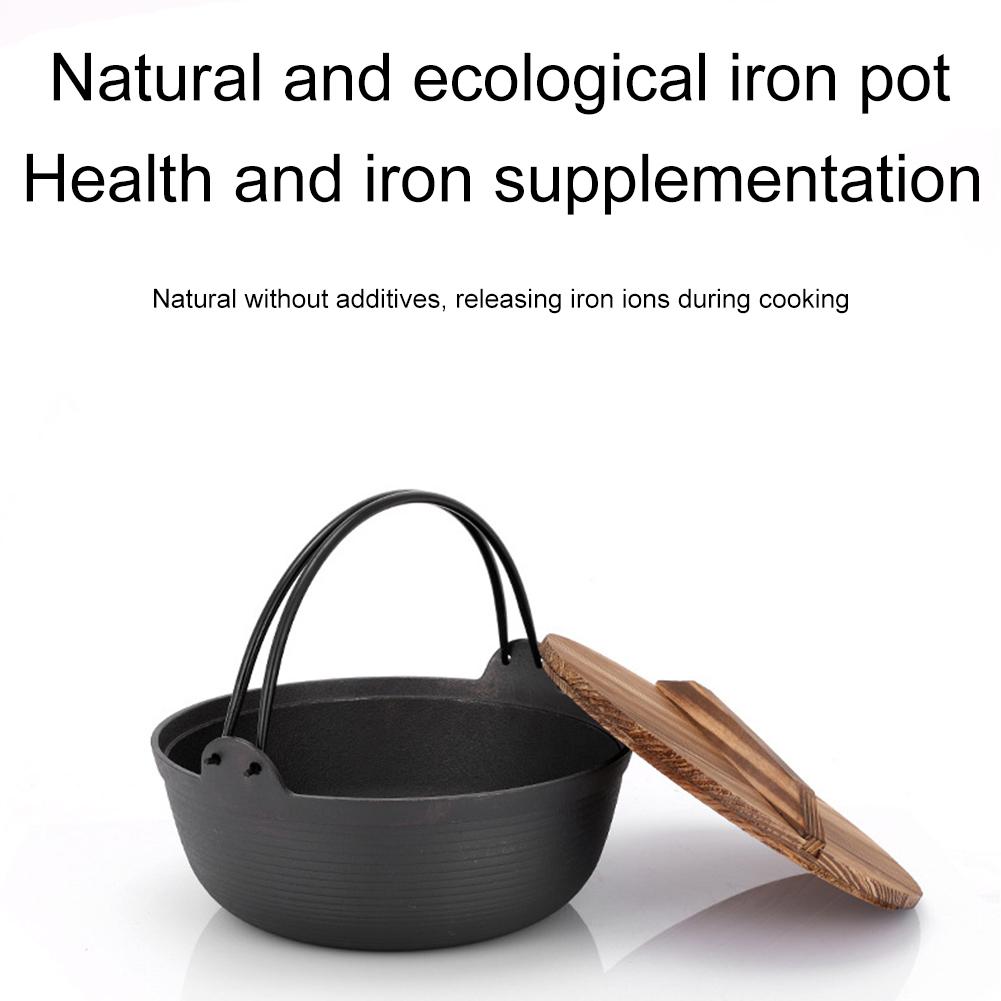 Cast Iron Dutch Oven With Wooden Cover Flat Bottom Design Single Non-coated Non-stick Pan Cast Iron Dutch Oven For Outdoor