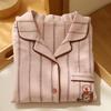 Couple pajamas women's autumn and winter pure cotton polished beast striped simple casual long-sleeved loungewear set