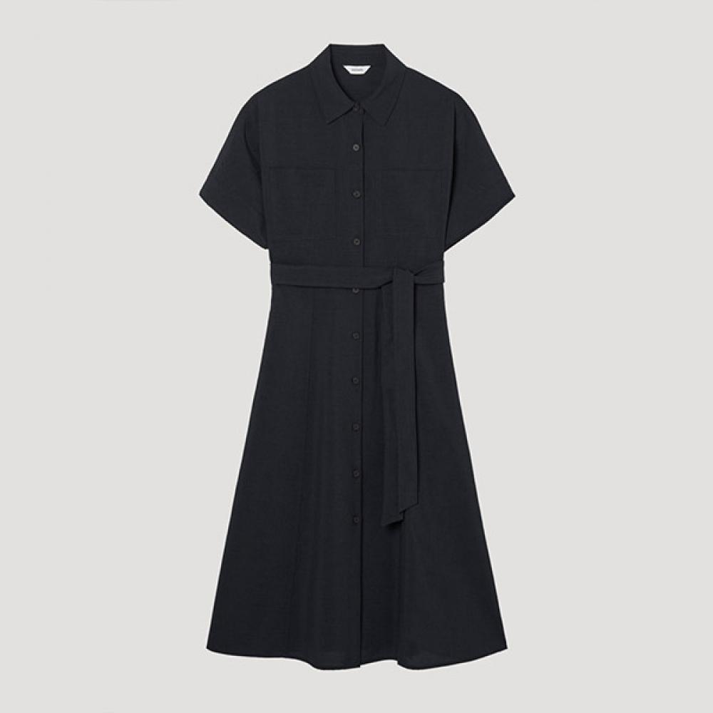 

[She S miSS] Belted Collar Button Long dreSS Swwopp22010 Dn DARK NAVY/55
