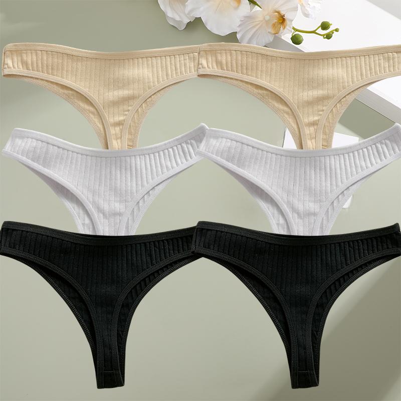 6PCS/Set Women Cotton Panties G-String Panties Sexy Underwear Female Lingerie Thong Briefs for Woman Solid Color Intimate Pantys