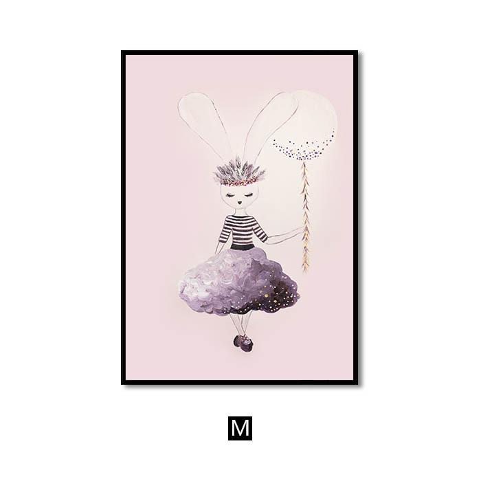 Pink Nursery Girl Flower Wall Art Canvas Painting Horse Swan Nordic Posters and Prints Wall Pictures for Living Room Kids Room