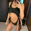 Fringe Women Swimwear Tummy Cut Out One Piece Swimsuit Female Tassel Bather High Cut Bathing Suit Swim Wear Lady