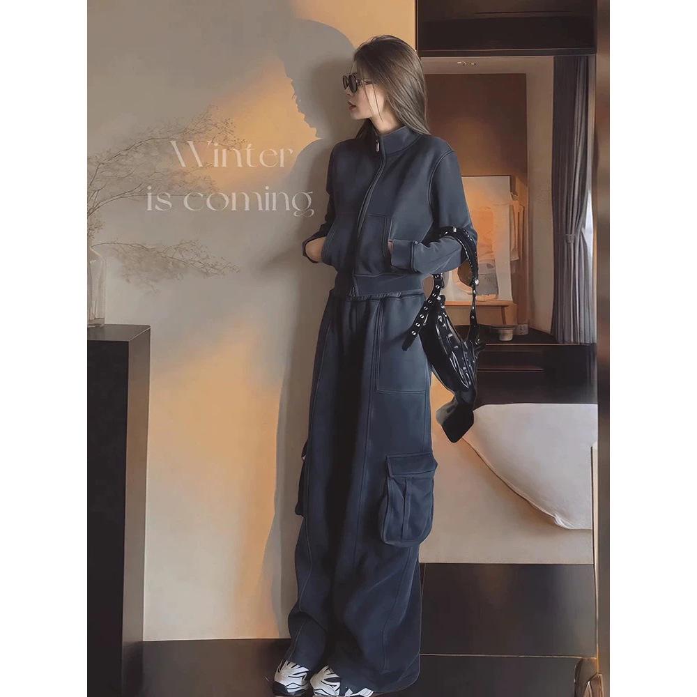 

European Women s High-End Casual Sportswear Set: Plus Velvet Hoodie & Wide-Leg Pants for Autumn/Winter 2025 Medium
