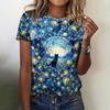 Summer Round Neck 3D The Art of Oil Painting Starry Sky and Animal Pattern Print Top Fashionable Casual Short Sleeved Women's T-shirts